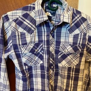 Boys Wrangler Navy White Shirt.